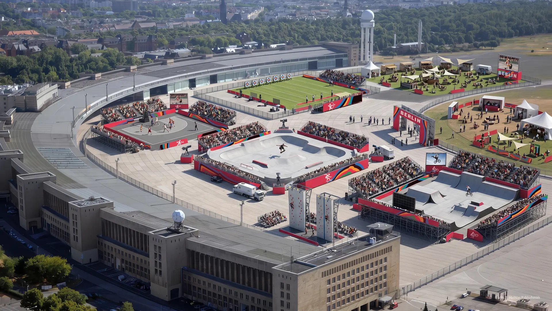 Olympia-Berlin_Ehemaliger Flughafen Tempelhof - Urban Sports Hub-PreViz-V2 3x3 auf dem Tempelhofer Feld bei Olympia Berlin